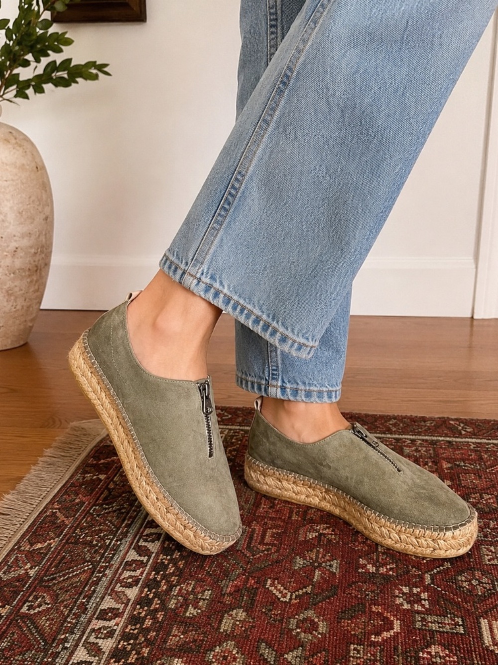 Eric Michael Olive Suede Zip Platform Espadrilles EU 36 US 6